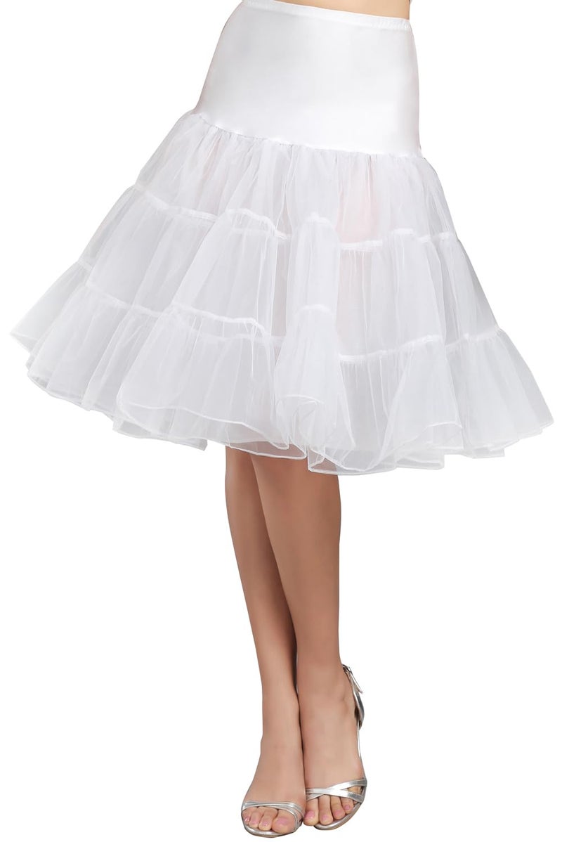 Kumeng Women's 50s Vintage Rockabilly Petticoat Crinoline Tutu Underskirt 27" Length Net Tulle Petticoat Half Slip (FBA), White, Small - Image 1